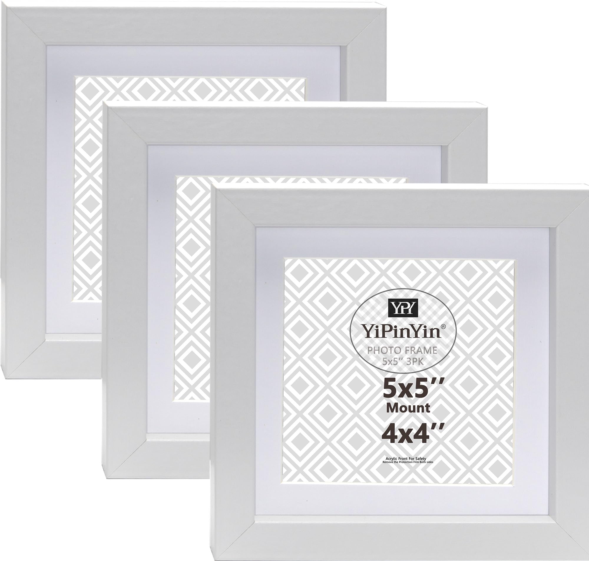 White 5x5''(12.7x12.7cm) Square Picture Frame Set Of 3 with Mount for 4x4'',Garllery 4x4'' (10.16x10.16cm) Picture Frame,5x5'' Photo Frames For Wallmounted & DeskTop — image 1
