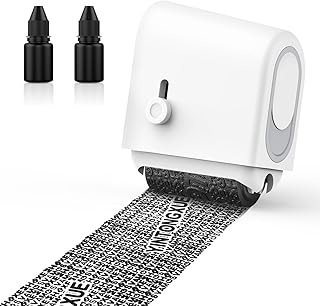 MoKo Identity Theft Protection Roller Stamp, Wide Refillable Confidential Roller Stamp with 2 Ink Refills, Privacy Stamp Roller for ID Account Data Address Security, White