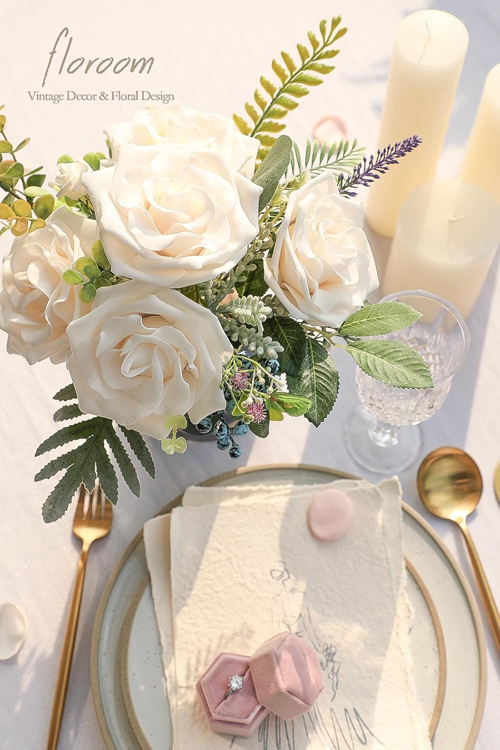 Floroom Artificial Flowers 16pcs 3.5" Real Looking Cream Foam Fake Avalanche Roses with Stems for DIY Wedding Bouquets Bridal Shower Centerpieces Floral Arrangements Party Tables Home Decorations - Image 2