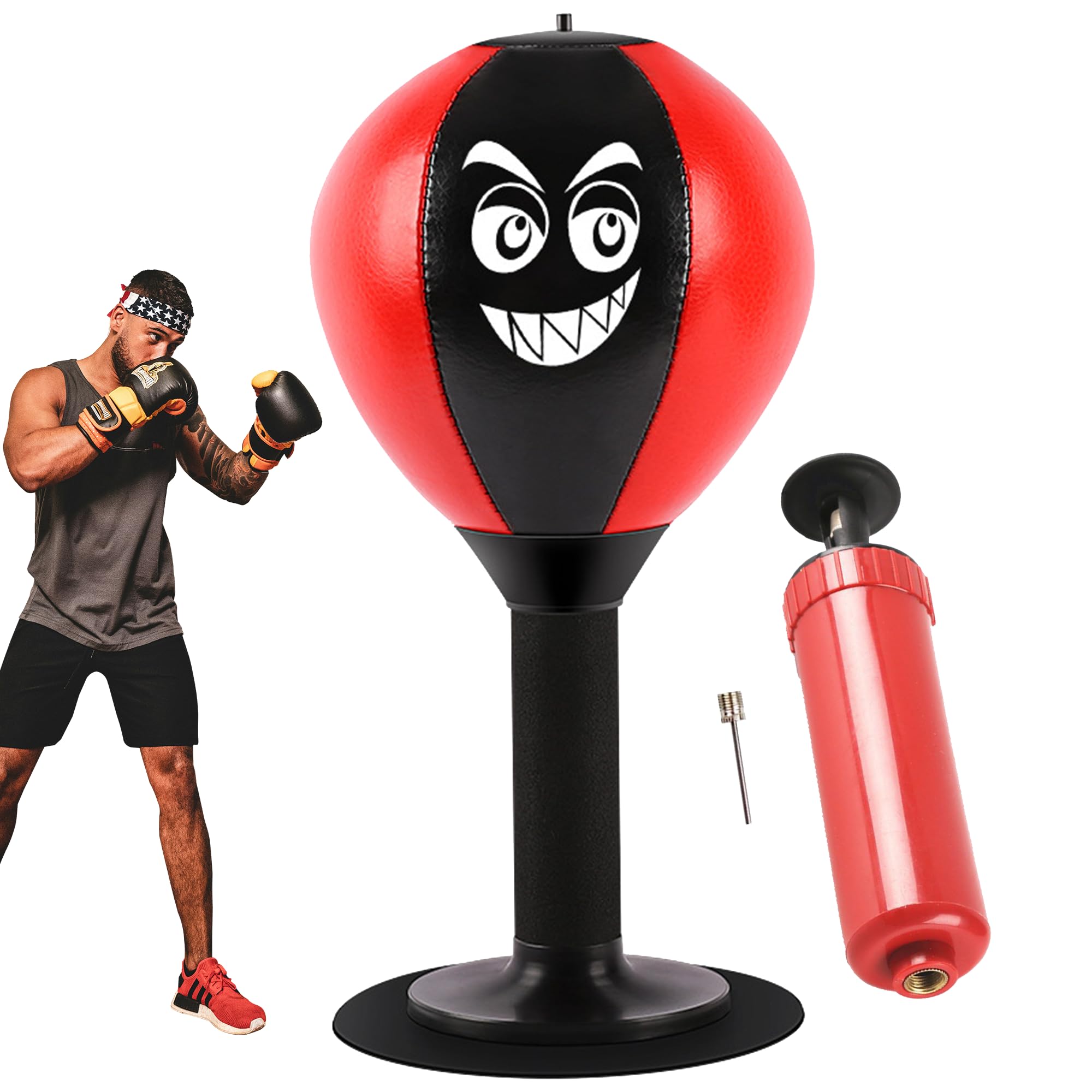 Punchingball, table de punching avec ressorts, ventouse pour soulager le stress pour patron, collègue, amis, 18 x 17,5 x 37 cm (rouge/noir)