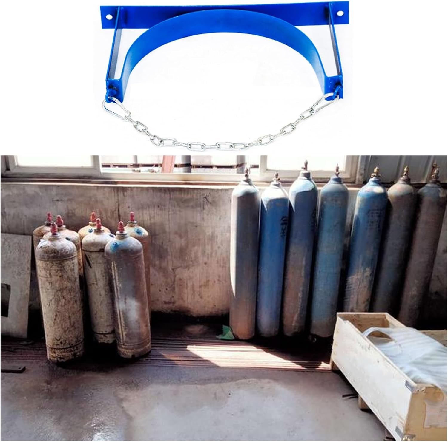 Carrito de tanque de oxígeno montado en la pared, cilindro de gas de acero fijo con cadena protectora, para almacenamiento de cilindros de oxígeno en hospitales, fábricas y escuelas