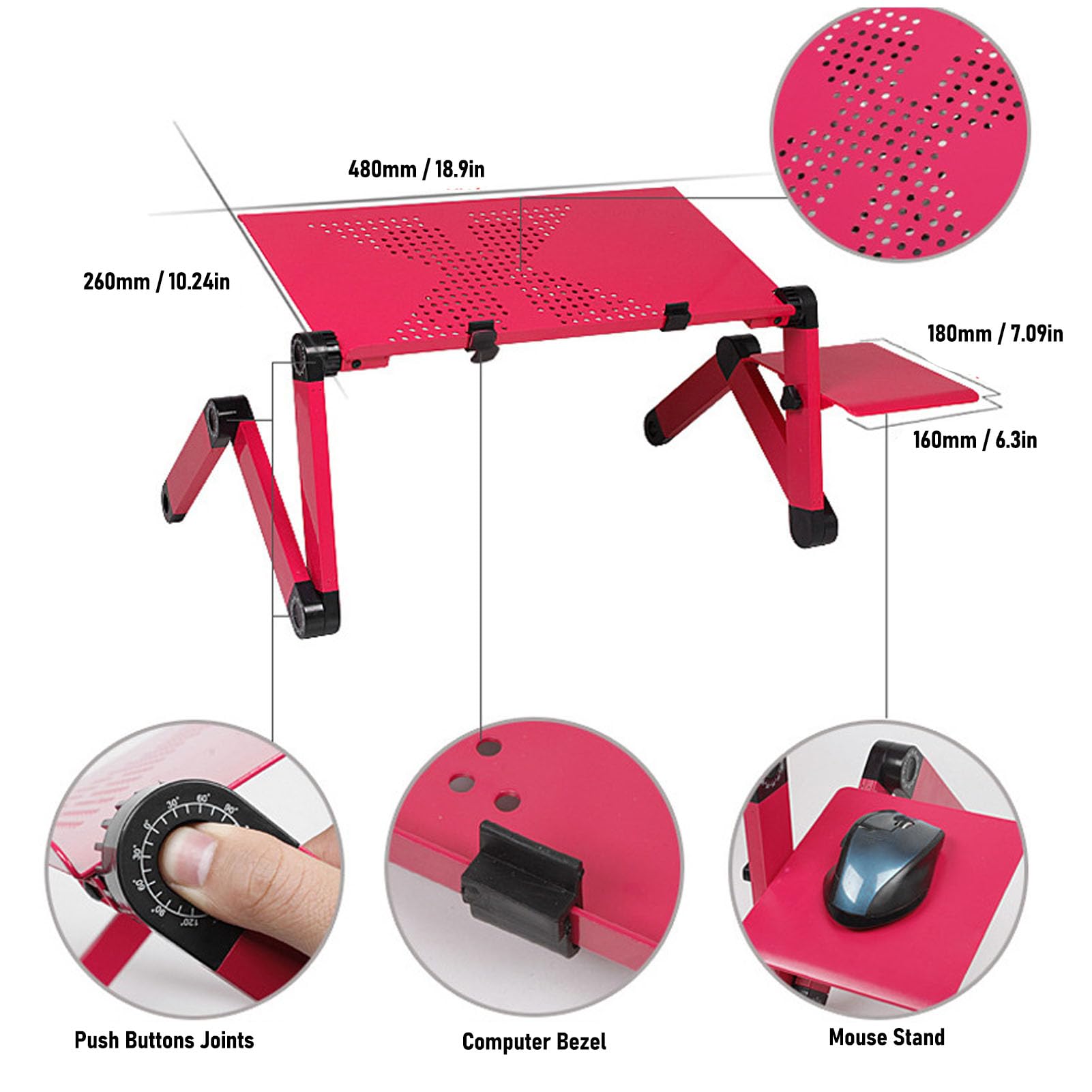 Sorandy Supporto per Laptop, Supporto per Laptop Portatile, Ergonomico Pieghevole con Base Stabile in Lega di Alluminio con Rotazione di 360 Gradi per da 17 Pollici Fino a 33,1 Libbre (PINK)