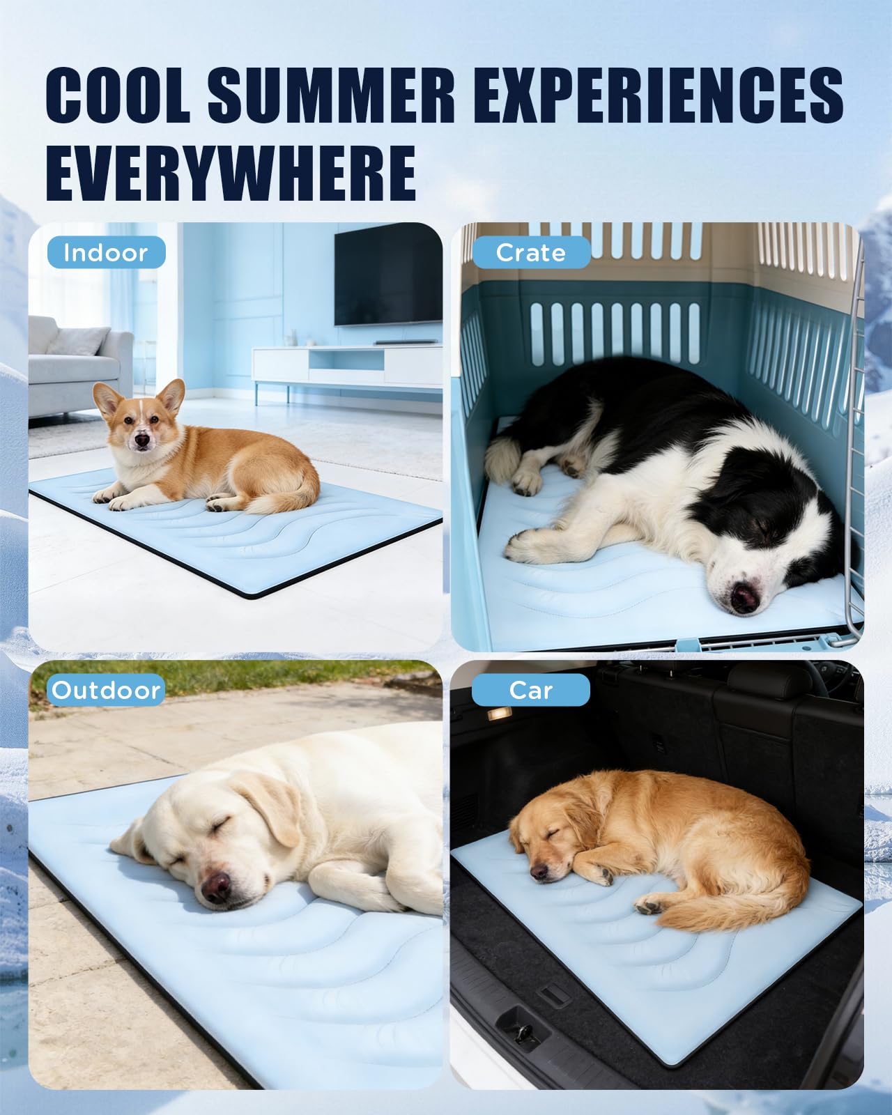 Tappetino Refrigerante per Cane 100x70cm Auto-Raffreddante Senza Gel Antiscivolo Blu