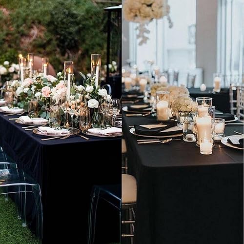 Miniatura 7 de Paquete de 6 manteles redondos negros de 60 pulgadas para mesas rectangulares de 6 pies. Manteles lavables de poliéster resistentes a las manchas y