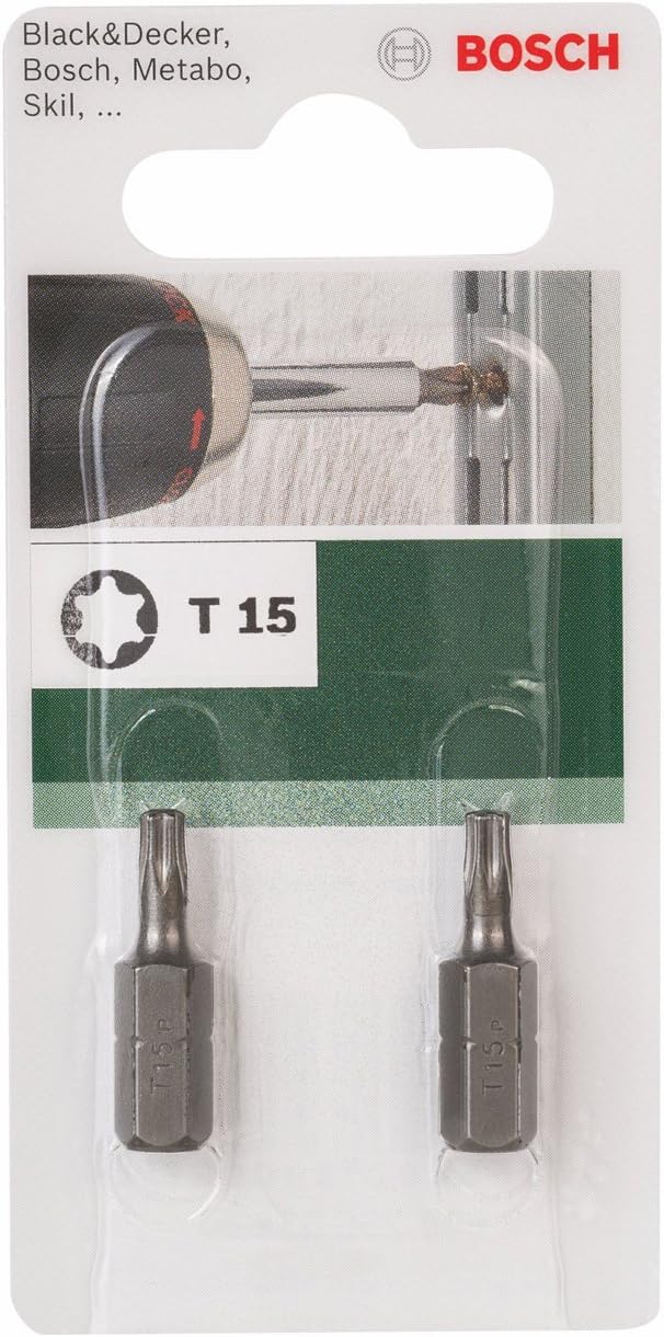 Bosch 2609255933 25mm Torx Screwdriver Bit in Standard Quality T15 (2 Pieces)