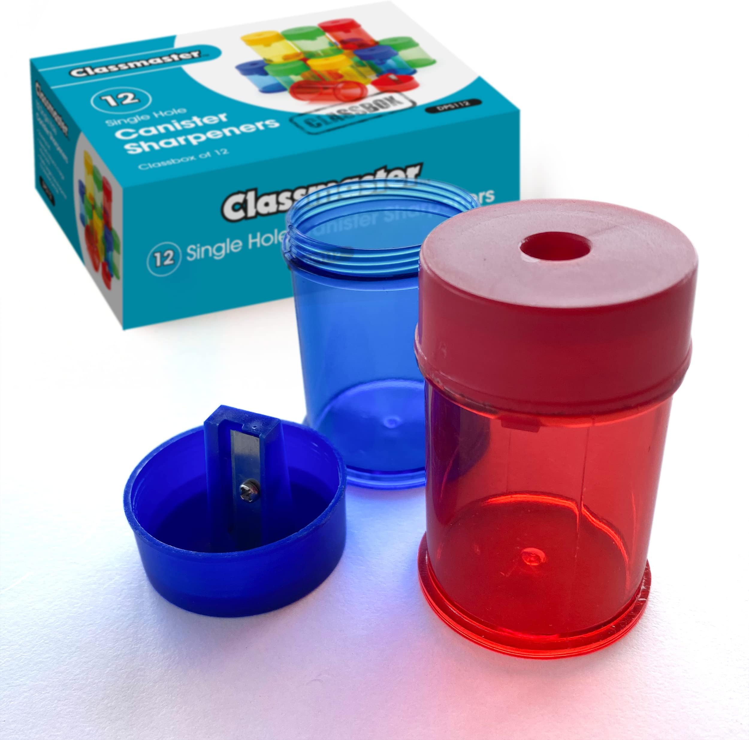 Classmaster Single Hole Canister Pencil Sharpeners 12-Pieces, Multicolor, DPS112