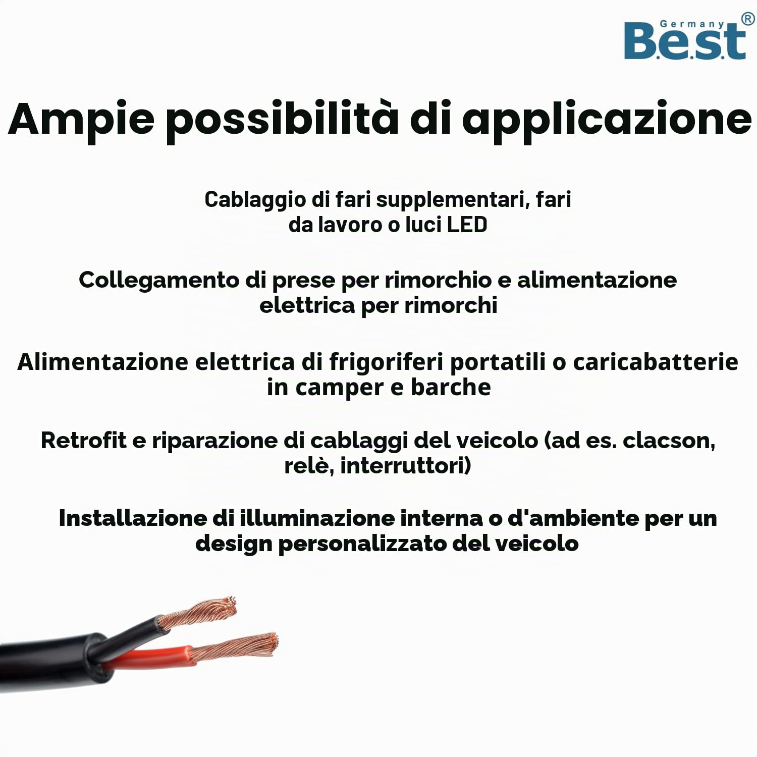 Germany B.e.s.t Cavo per auto, 2 x 2,5 mm², 25 m, piatto, cavo piatto, per veicoli, versatile applicazione a 2 poli
