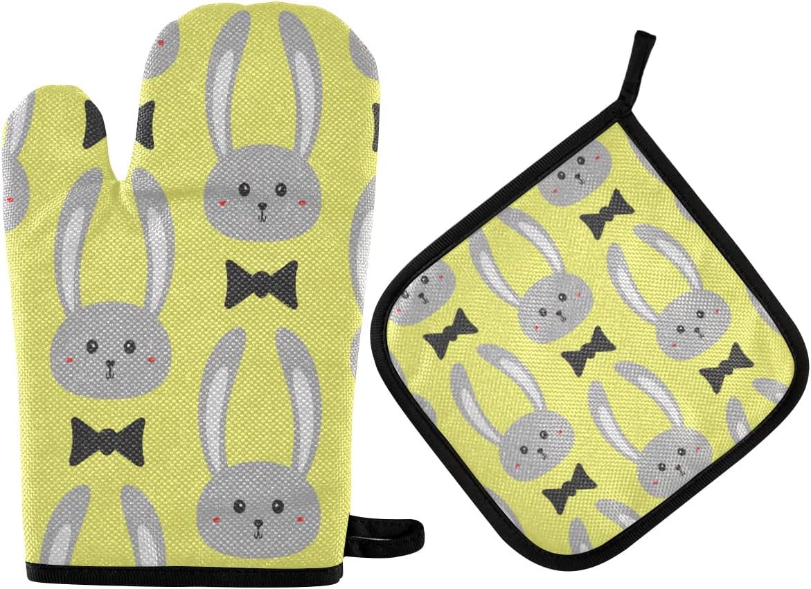 Akiraki 鍋つかみ オーブンミトン うさぎ イエロー 感謝価格 黄色 かわいい 耐熱 オーブングローブ 北欧 厚手 クッキング 耐熱ミトン 鍋敷き q 断熱 バーベキュー キッチン用品