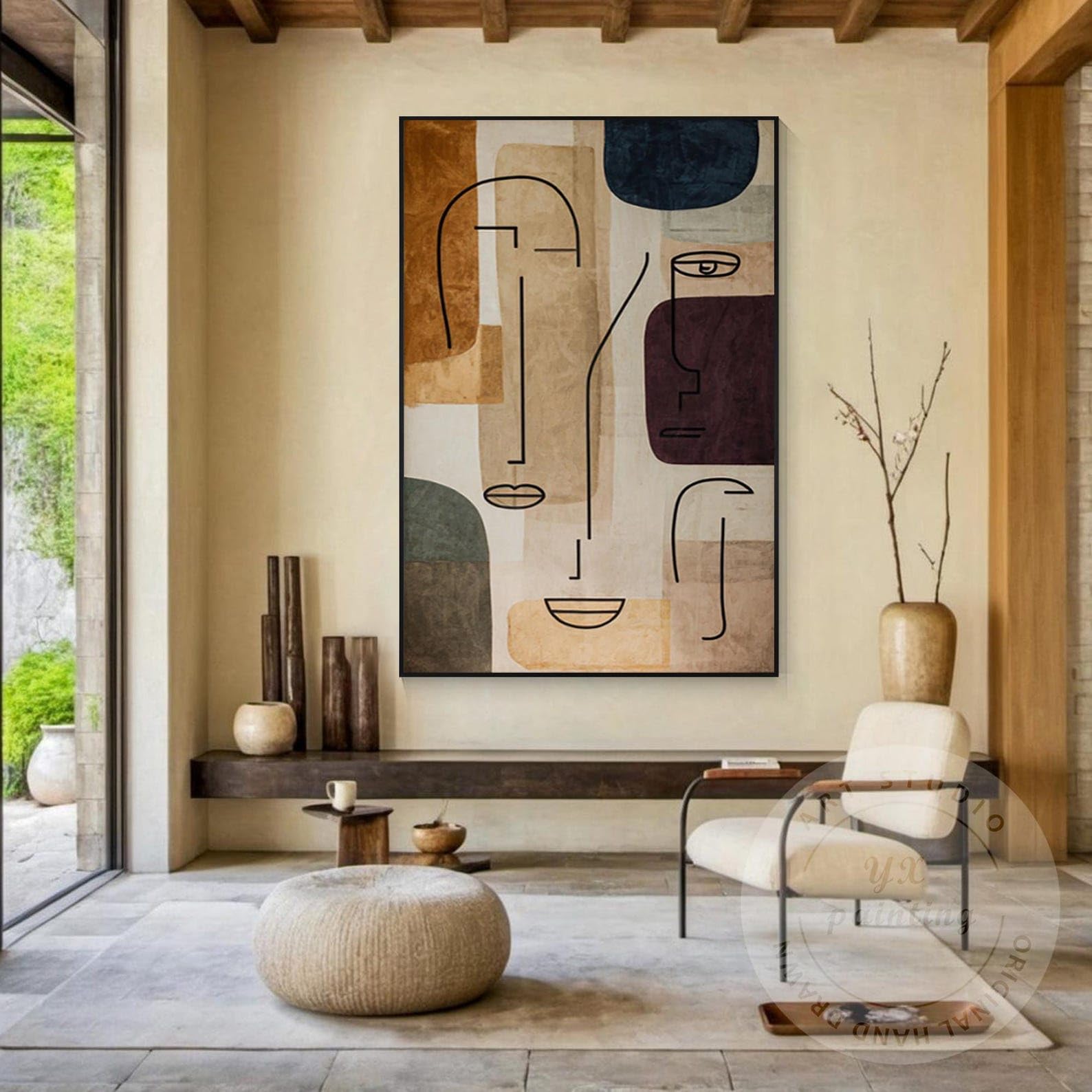 TONGYINLI Minimalist Canvas Painting, Abstract Geometric Face Art on Canvas Prints, Large Portrait Posters, Oversized Wall Decor(80x120cm/Frameless)