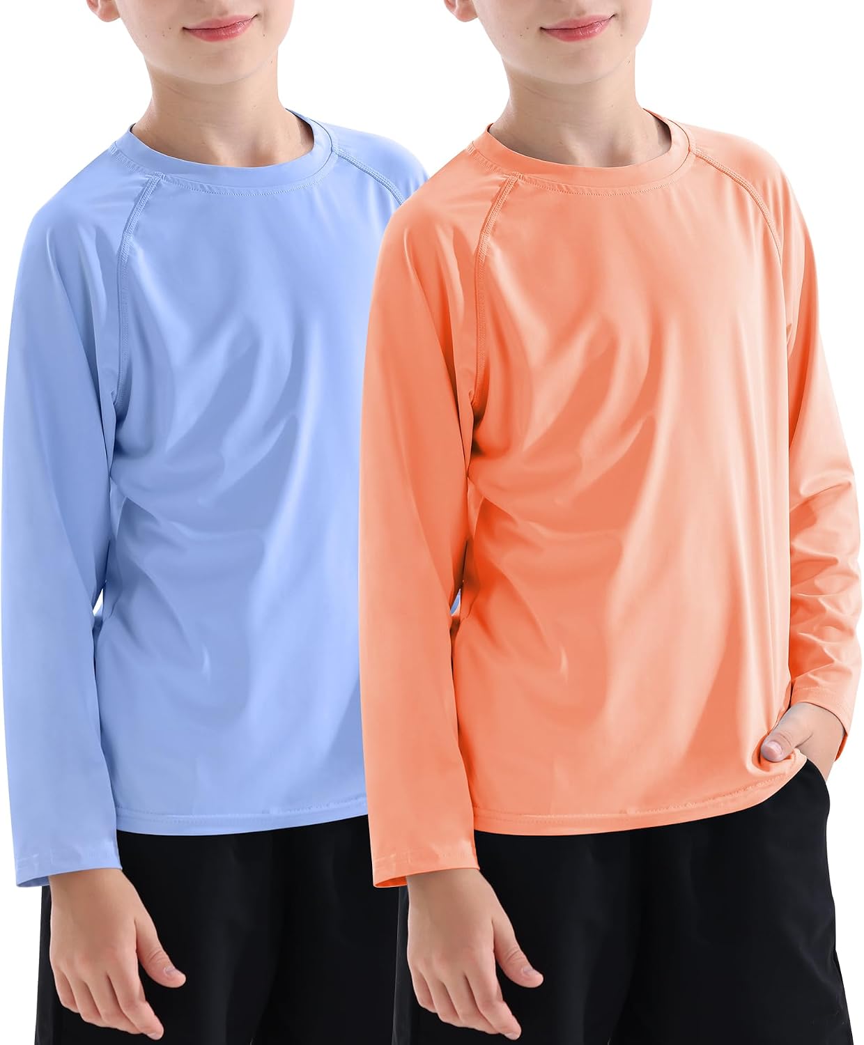 Boys' Rash Guard Long Sleeve Swim Shirt UPF 50+ Sun UV Protection Rashguard Kids Beach Fishing Shirts, 2 Pack