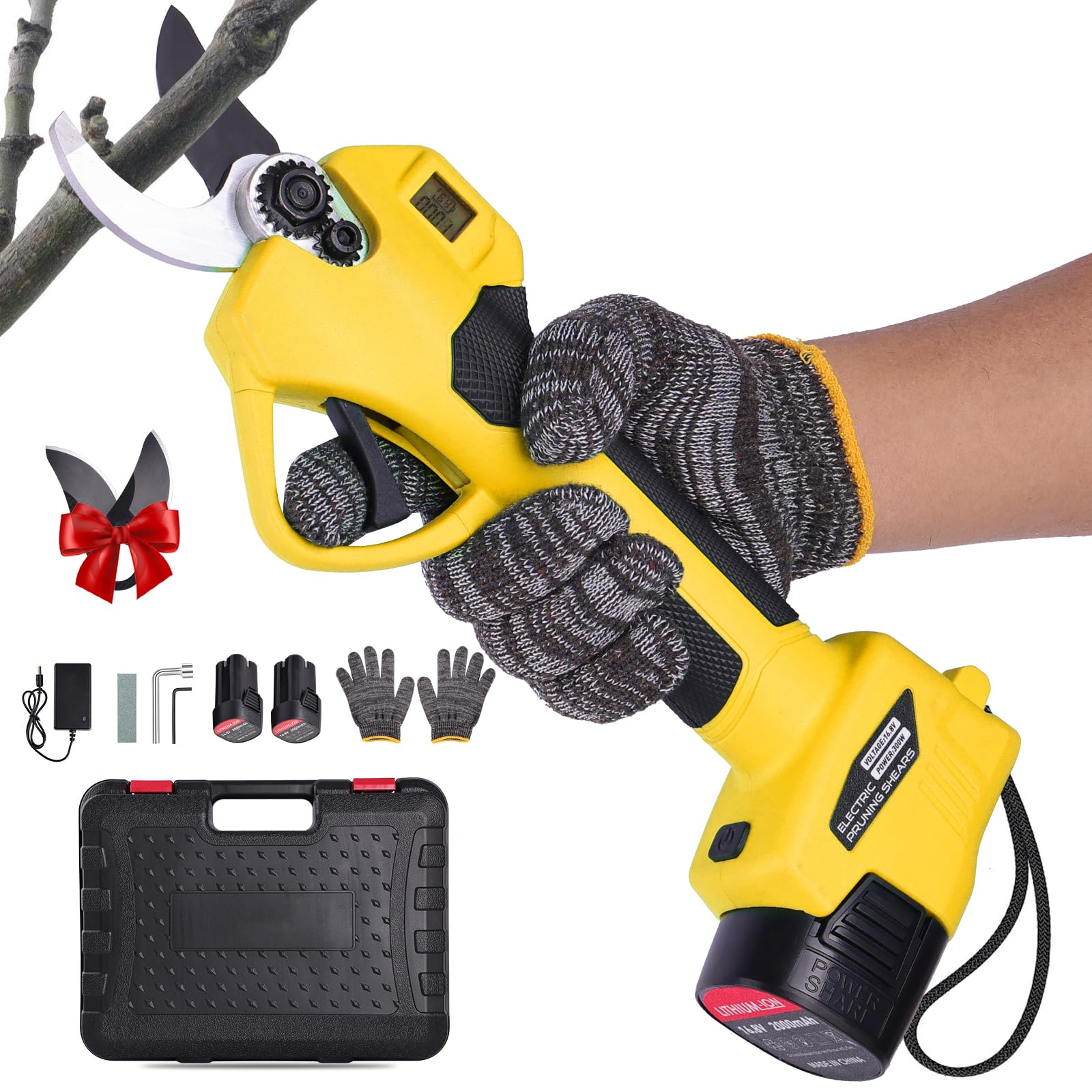 Tijeras de podar bateria - Tijeras de Podar Eléctricas Compactas y Ligeras con 2 Baterías 2000mAh con Cuchillas SK7 de Alta, Pantalla LCD, Tijeras de podar bateria para Olivos Viñedos Jardines Árboles