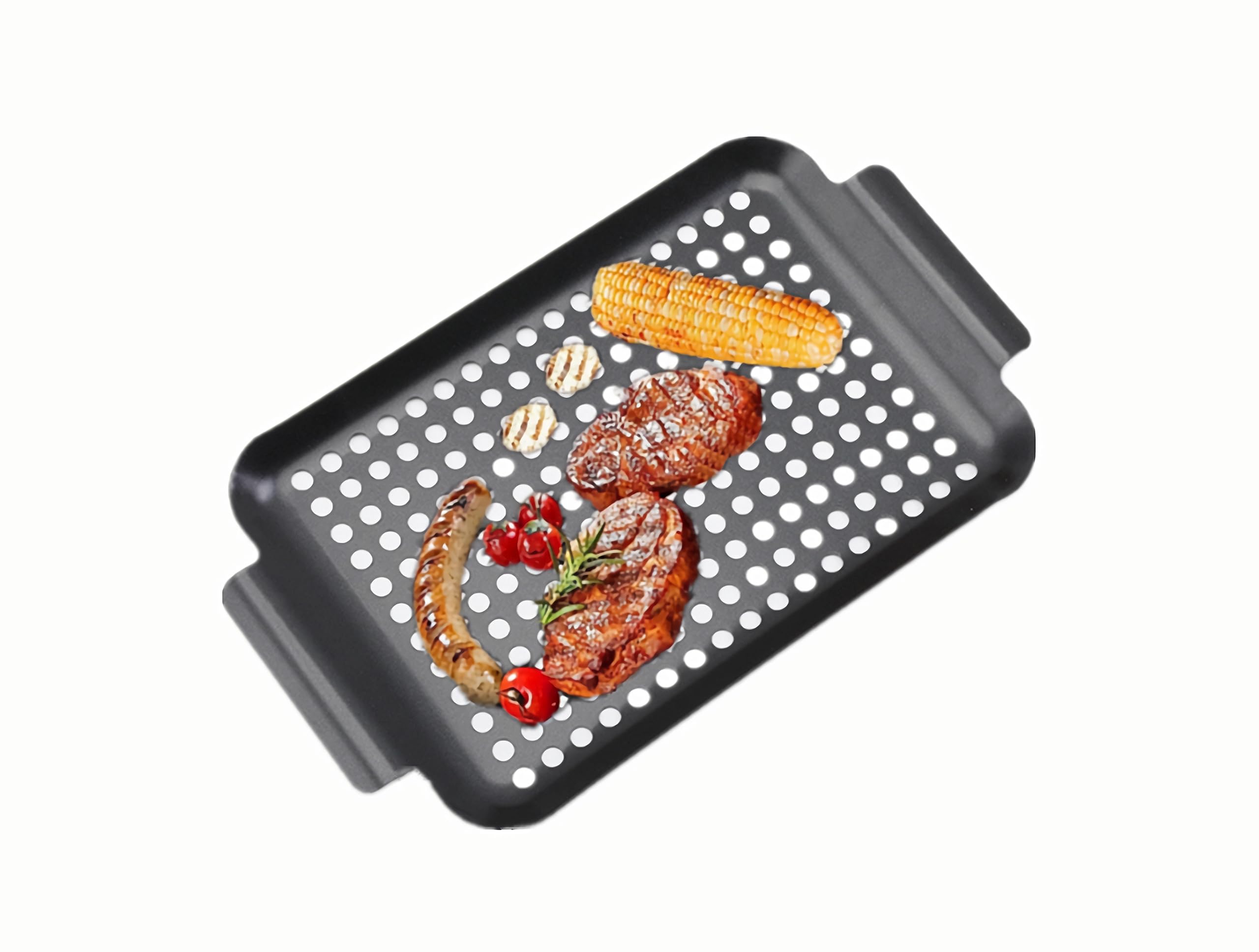 Non-Stick Barbecue Trays with Handle - Grill Topper Rectangular Grilling Plate - Indoor Outdoor use for Meat, Vegetables & Seafood - Versatile Kitchen Cookware