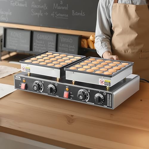Vista 19 de VEVOR Máquina para hacer panqueques holandesa, 9 piezas de 2.992 in de diámetro, parrilla eléctrica comercial de 850 W, acero inoxidable