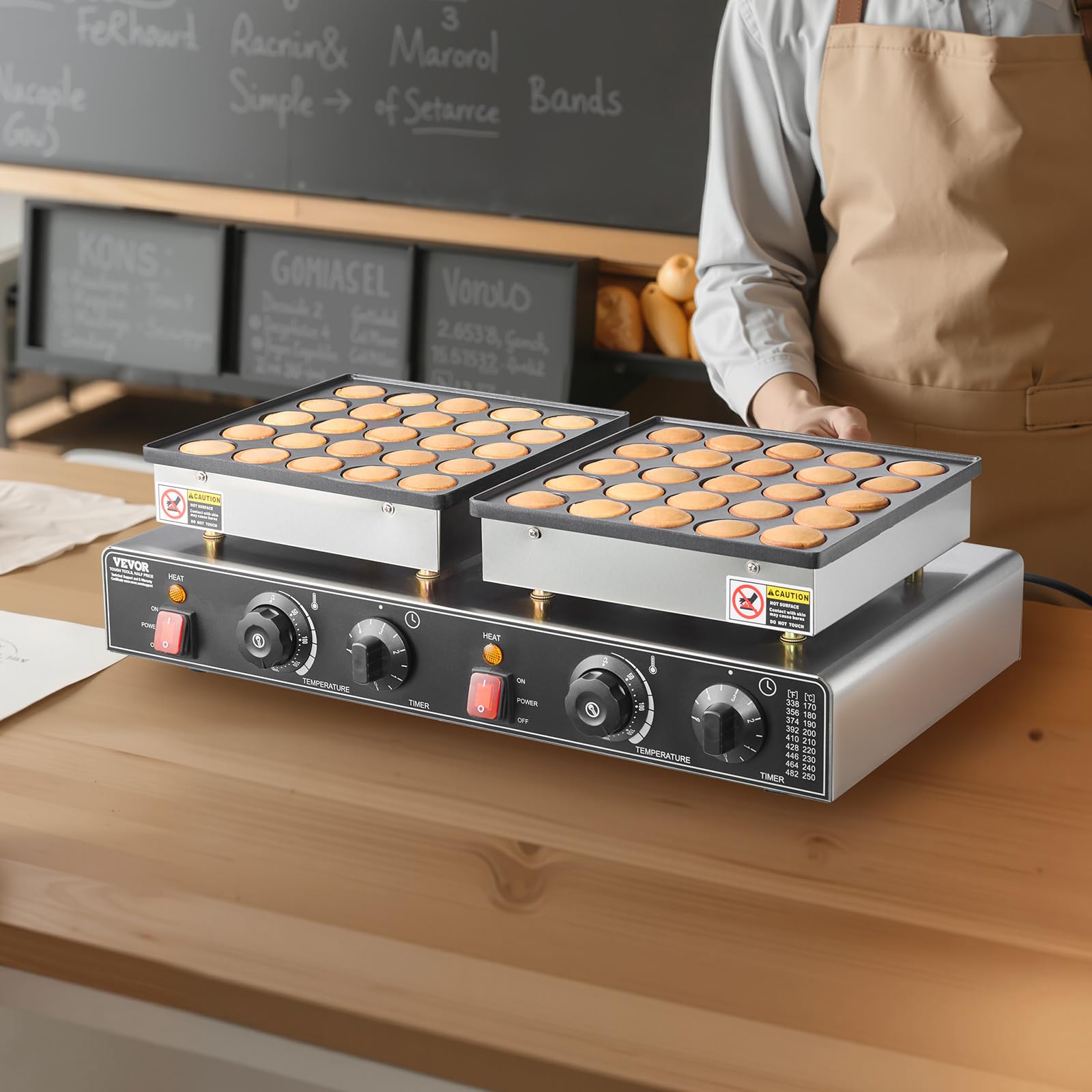 VEVOR Mini-crêpières hollandaises antiadhésives en acier inoxydable, 50 pcs, machine à crêpes Dorayaki électrique commerciale 1800 W, température et temps réglable, pour cuisine, restaurant, dessert