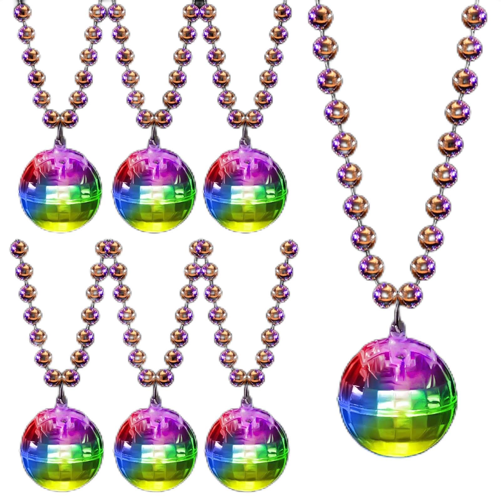 6 Pcs LED Disco Ball Necklaces Light up Party Necklaces 70s Disco Party Decorations Disco Accessories Women Disco Ball Costume Disco Party Favors for Women Dance Supply (Silver, Colorful Light)