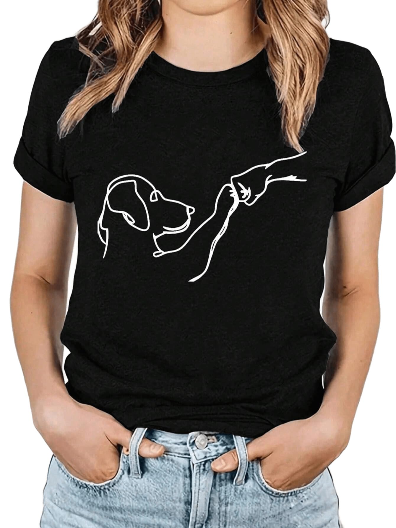 SXV Short Sleeve T-Shirt with Dog Design Graphic Tees Women (in, Alpha, XL, Regular, Black)
