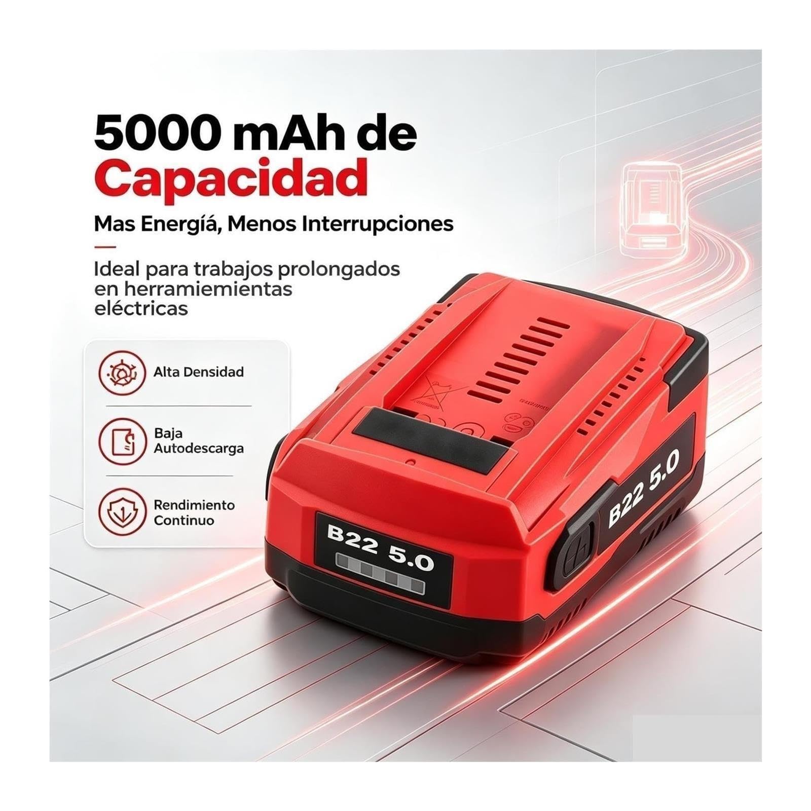 2 baterías de Iones de Litio B22 de 5000 mAh, compatibles con Hilti | Batería de herramienta eléctrica de repuesto for taladro atornillador inalámbrico y atornillador de impacto de 18V,21,6V 22V