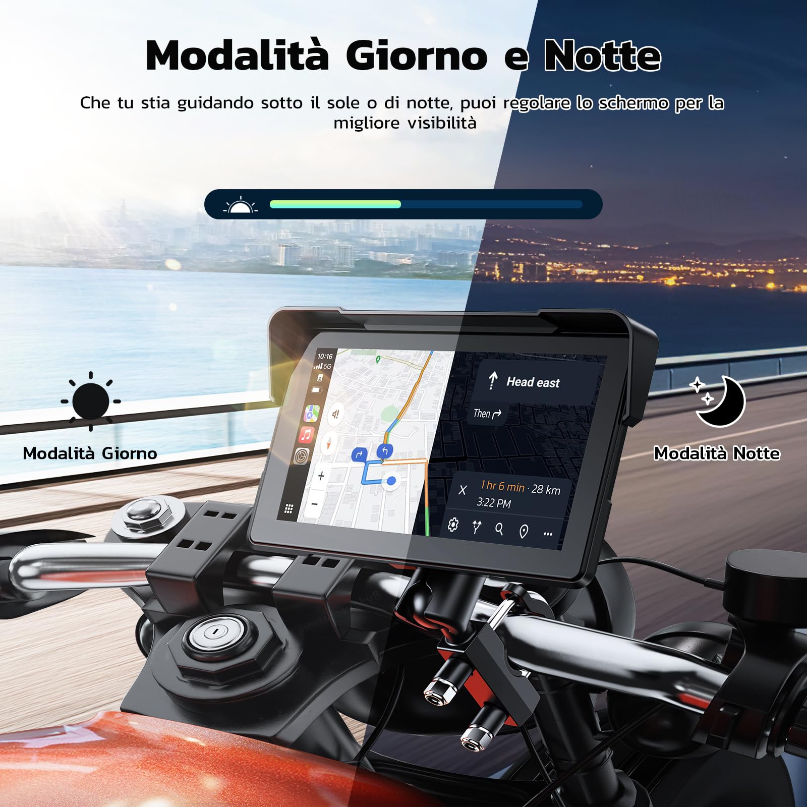 LAMTTO 7" Motorrad CarPlay & Android Auto Bildschirm, IP67 Ganzkörper Wasserdicht GPS Navigation für Motorrad, Bluetooth Siri/G00gle Assistente