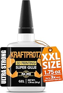 3D Druck Sekundenkleber Gel extra stark – 50 g XXL Superkleber wasserfest, hitzebeständig & transparent – Anti-Austrocknungs-Spitze – KRAFTPROTZ PLA-, ABS-, PETG-, TPU-Kleber & Zubehör