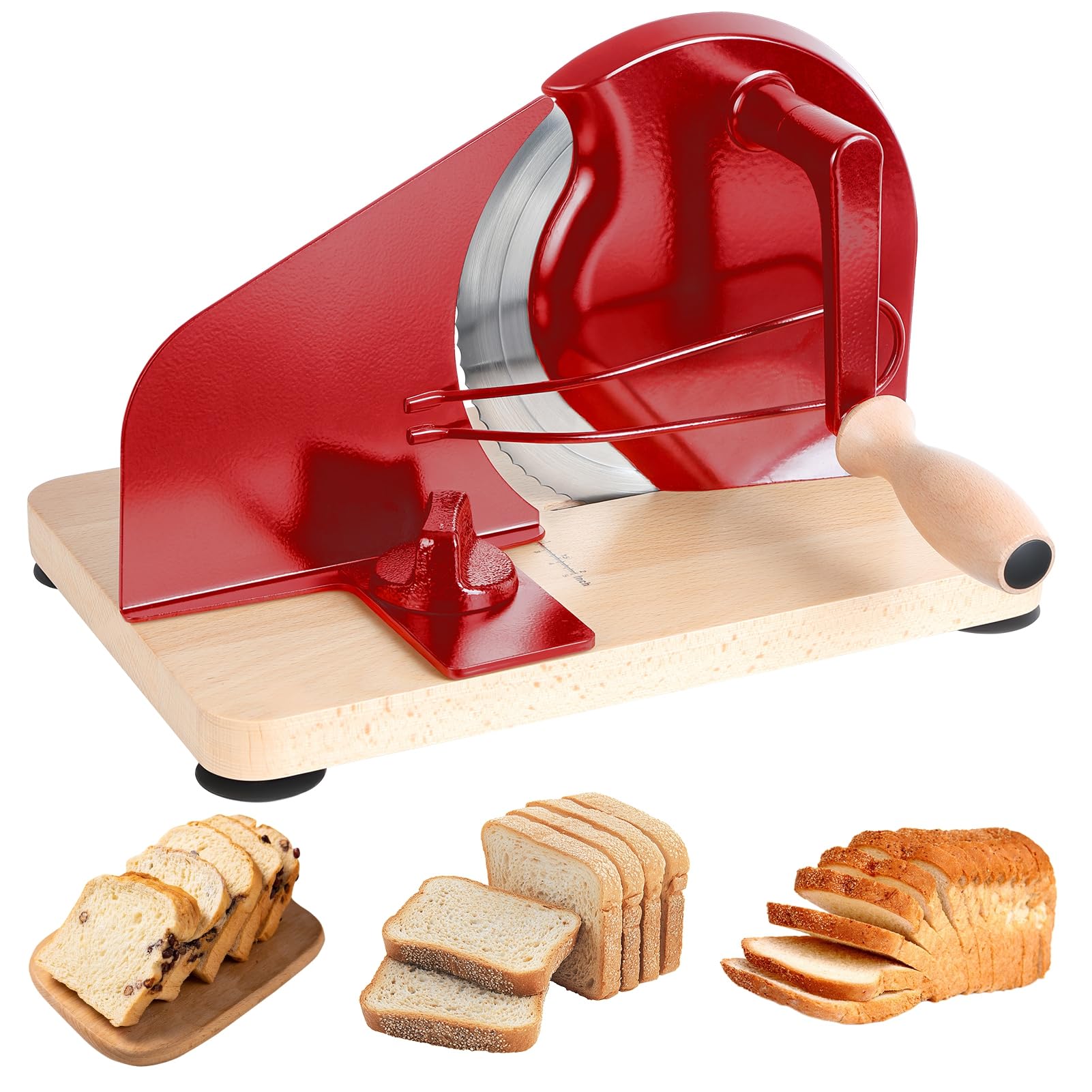 Manueller Brotschneider, verstellbare Handkurbel mit Skalenlinien für hausgemachten Sauerteig & Baguette, scharfe Edelstahlklinge schneidet gleichmäßig Sandwiches, Toast