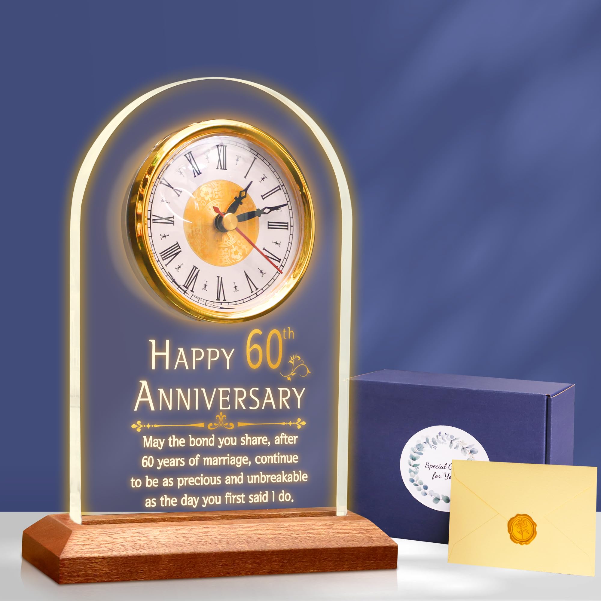 Okiyid Pattern 2 60Th Anniversary Wedding Gift, Anniversary Quartz Clock, Desk Table Clock, 60 Years Of Marriage, Diamond Wedding For Couple, Parents, Grandparents (60Th)