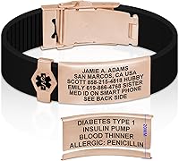 Vista 61 de Divoti Pulsera de identificación de alerta médica grabada personalizada, grabado láser de doble cara, pulsera de silicona, cierre de seguridad