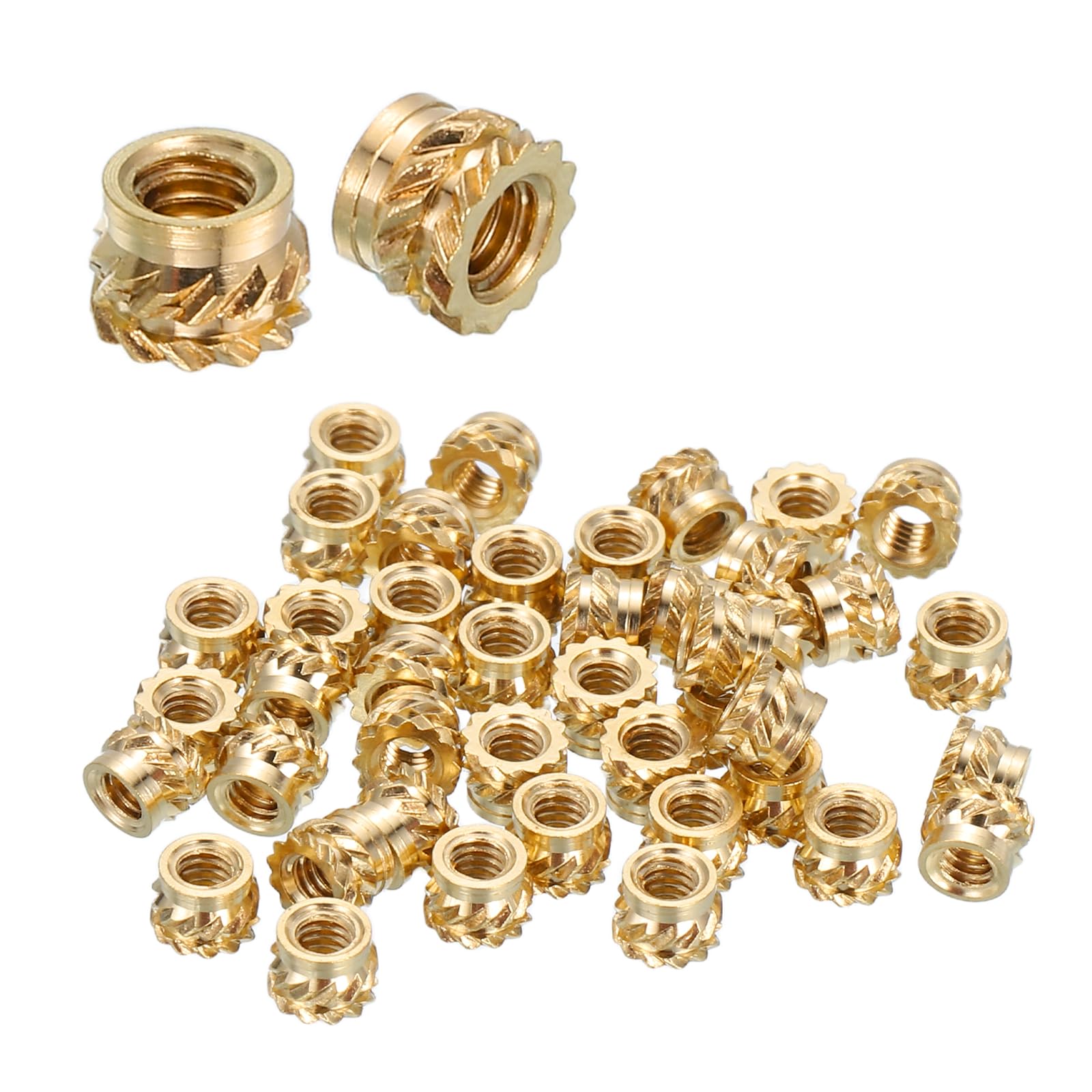 sourcing map 88 Pcs Threaded Inserts, M2 x 2.5mm L x 3.5mm OD Pure Brass Metric Knurled Nuts Female Threaded Heat Set Inserts Embedment Nut for 3D Printing Components and Plastic Materials