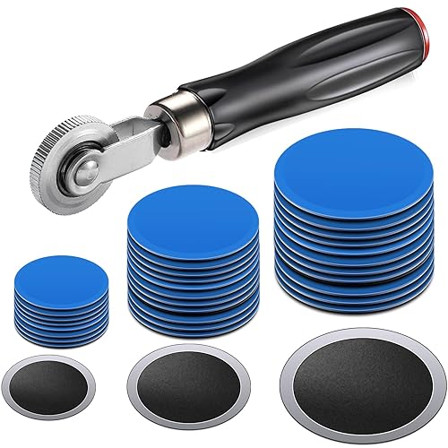 90 parches de neumáticos de 1.260 in1.654 in2.283 in con rodillo de parche de neumáticos, kit de reparación de parches de tubo, kit de parche de