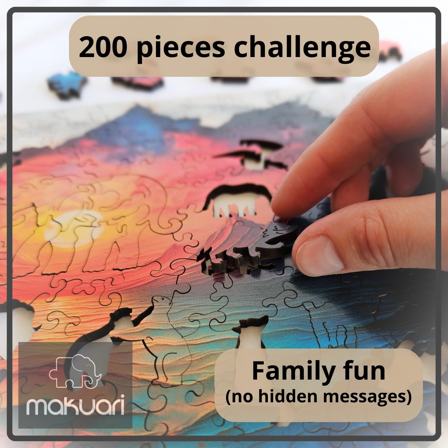 MAKUARI 200-Piece Wooden Jigsaw Puzzle - Sunset Rainbow Art Puzzle For Adults & Family