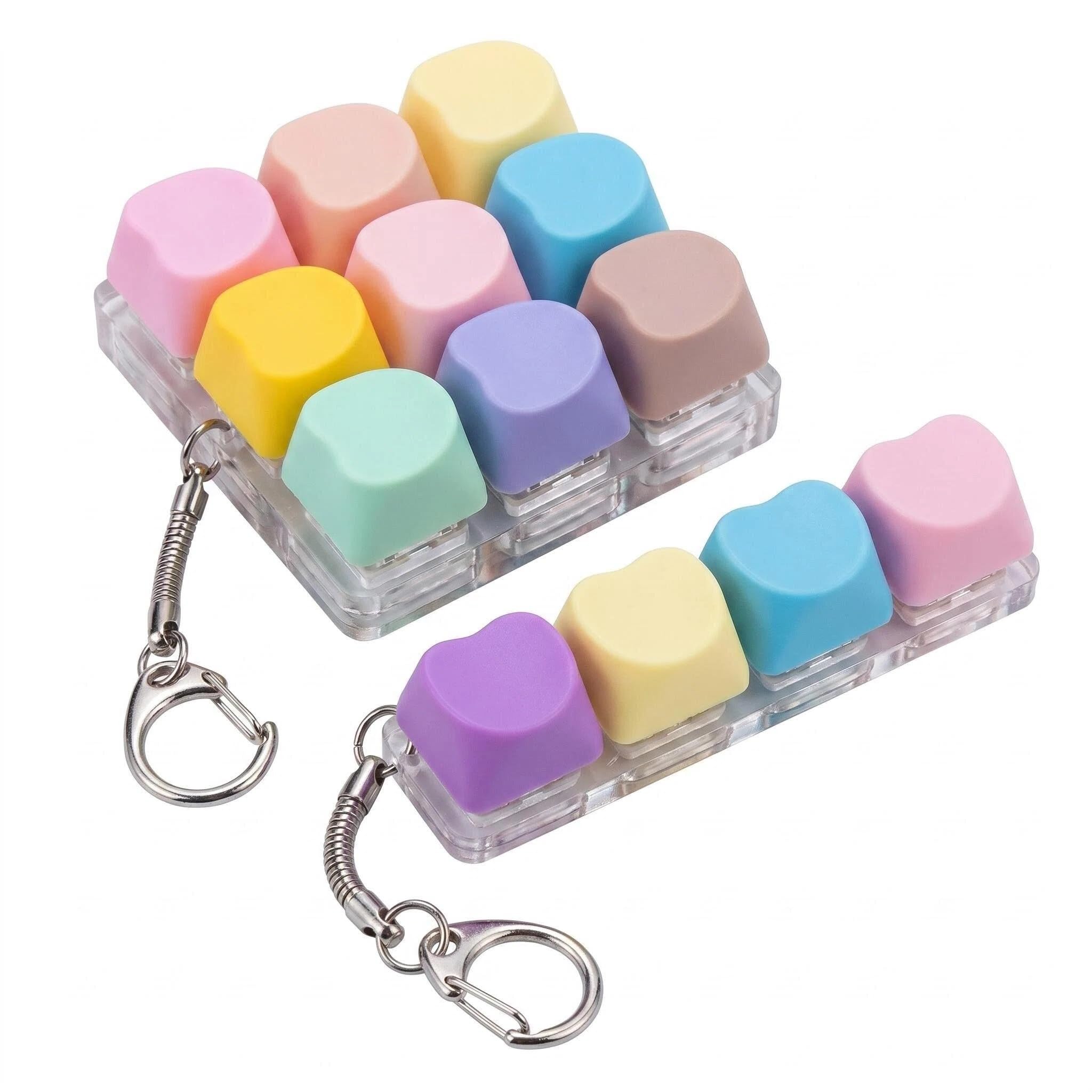 2Pcs Keyboard Fidget Toy Fidget Keyboard 4 Key and 9 Key Realistic Clicker with Mechanical Feel Portable Stress Relief Decompression Keychain for Adults & Kids Non-Slip Quiet Fidgeting for Office Home