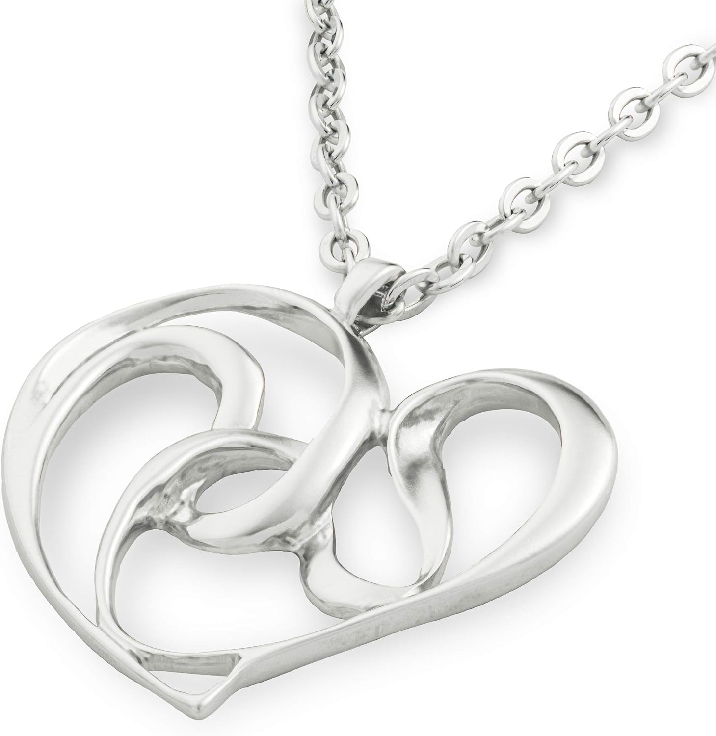 KA-TAL’ Heart Pendant Necklace Silver Tone with Long 24″ Chain +2″ Extender Gift Boxed