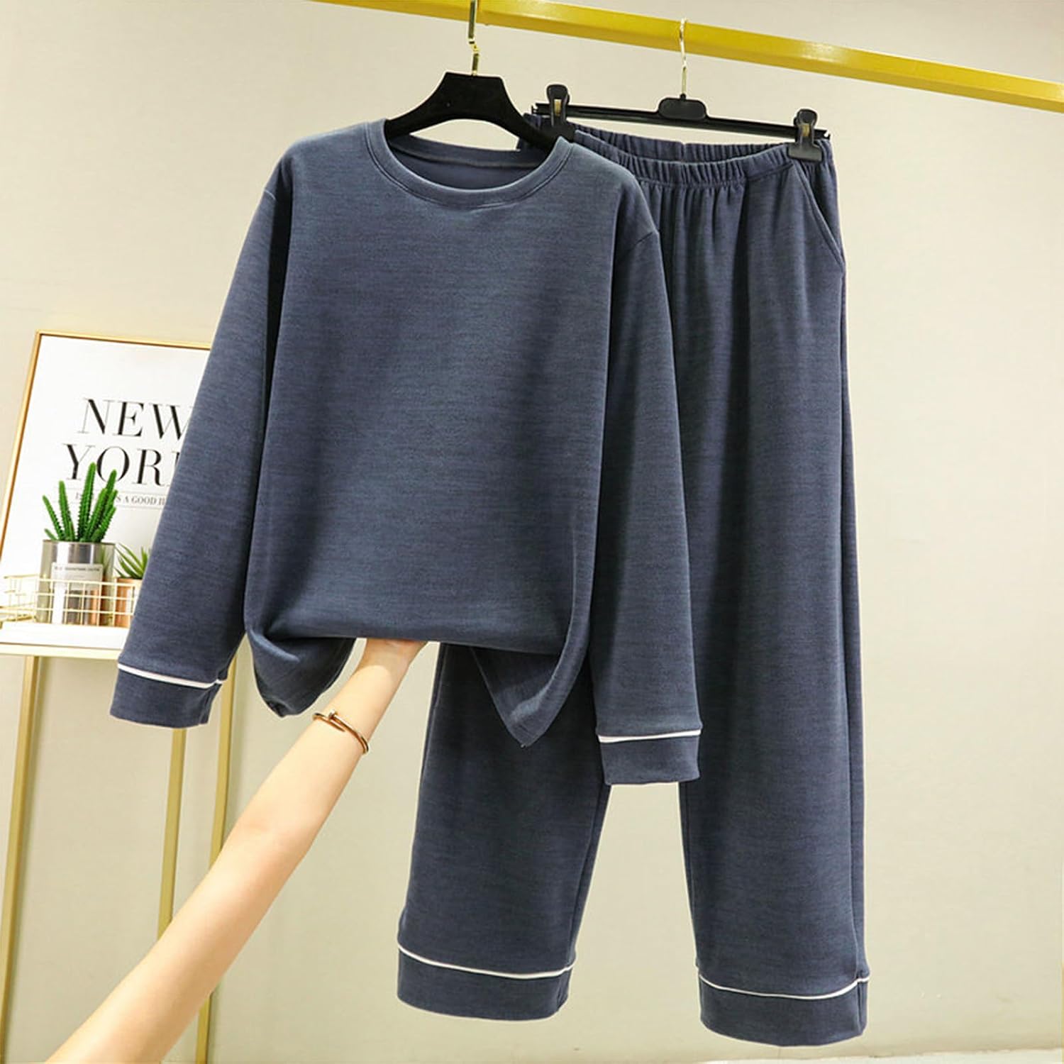 Men's Base Layer Thermal Underwear Set Long Sleeve Crew Neck Fleece Top and Bottom Lounge Set 4XL-6XL