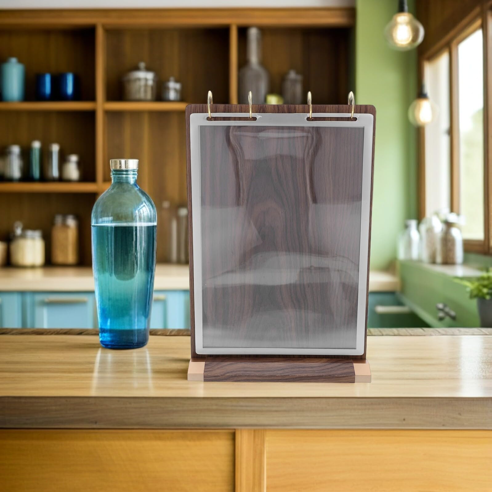 Expositor de Menús de Madera de Nogal Portamenús Vertical para Tarjetas de Mesa Páginas Lados Soporte para Carteles para Ferias Comercios y Menús de Tiendas