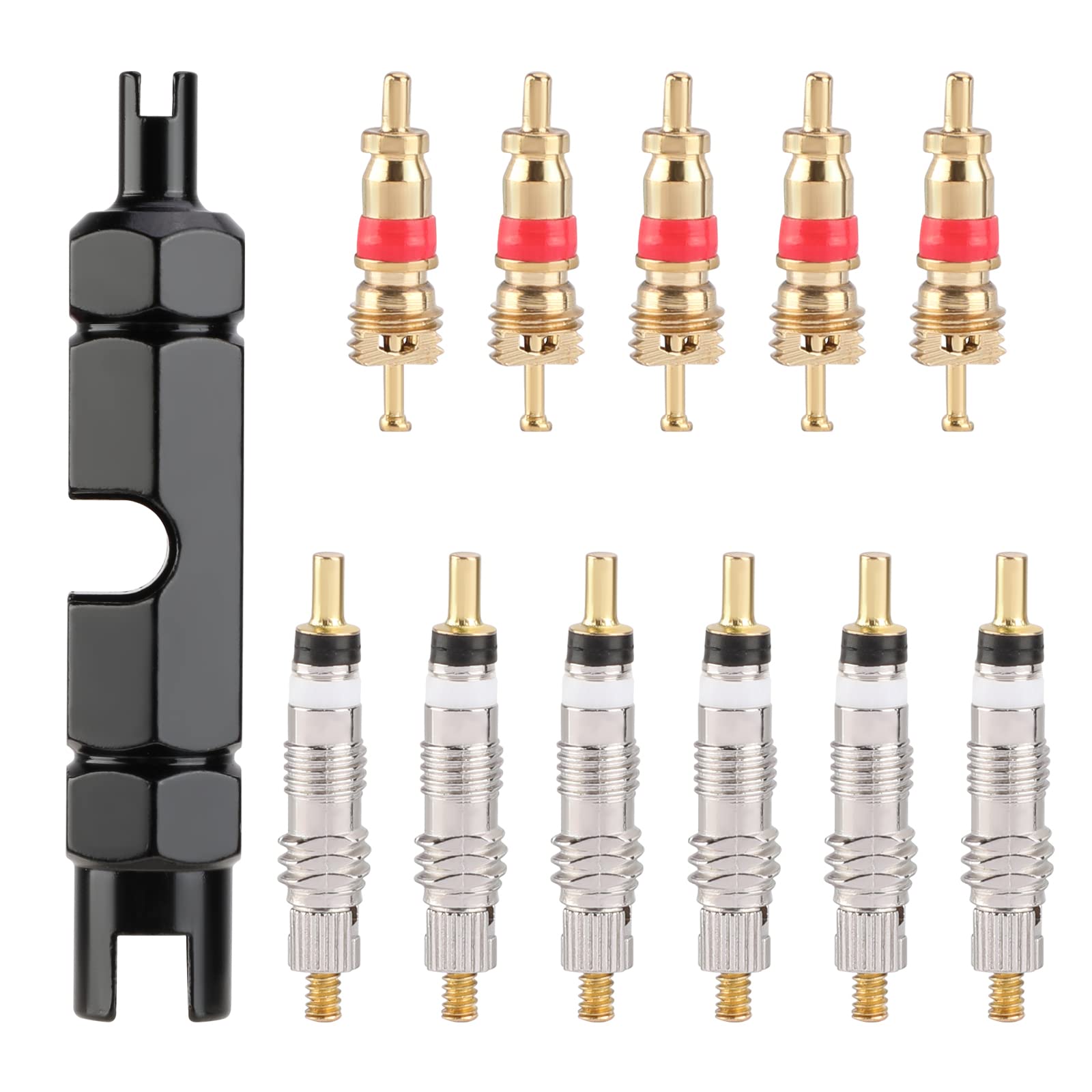 OumersBike Valve Core Remover Tool Kit with 10PCS Brass Presta Valve Core or Schrader Valve Core Replacement