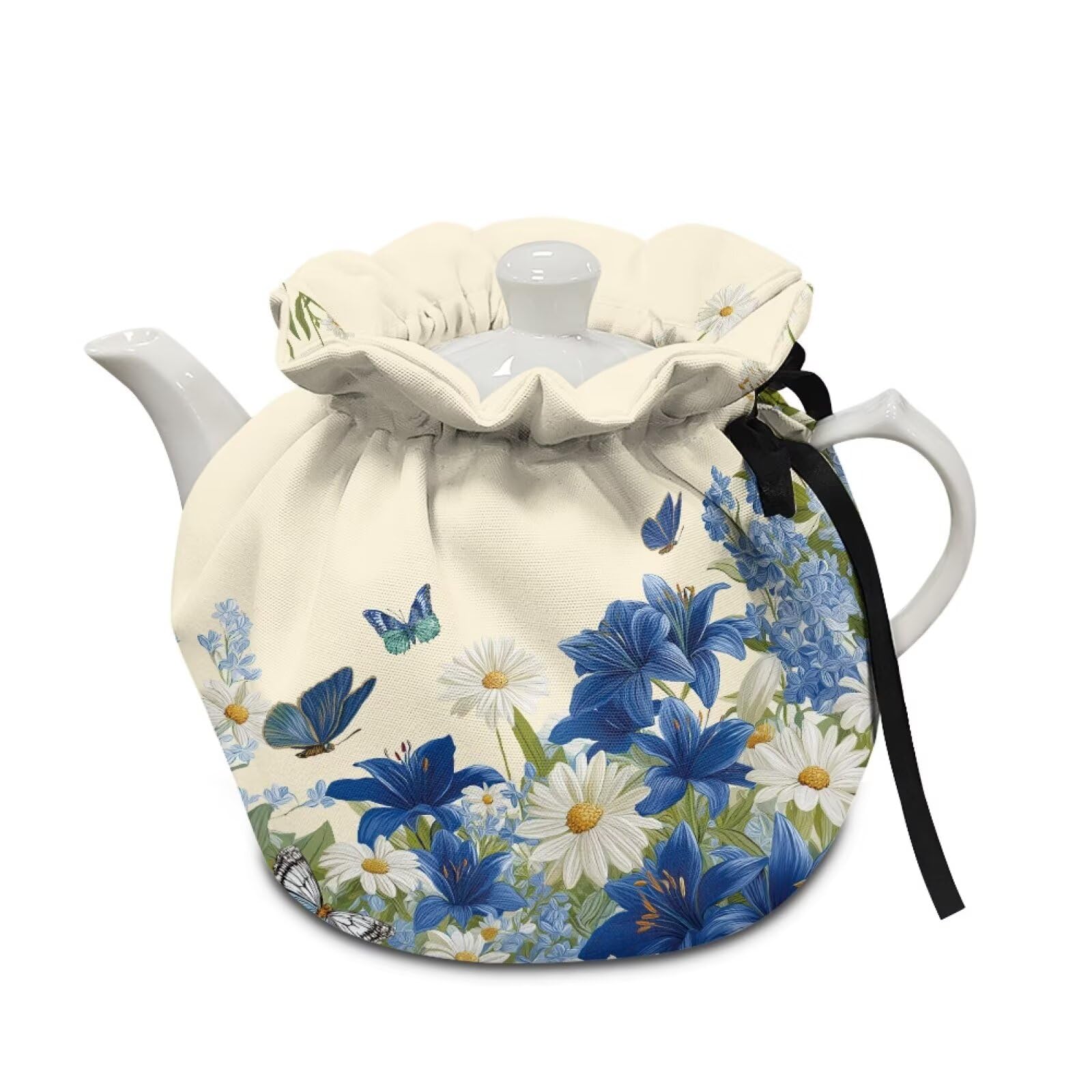 Daisy Butterfly Tea Pot Cosy Cotton Tea Cozy for Tepots Insulated Kettle Cover with Elastic Band Breakfast Warmer Teapot Table Deak Decora