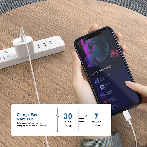 Miniatura 9 de Cargador rápido para iPhone, [certificado Apple MFi] 20 W PD USB C bloque de cargador de pared con cable de sincronización de datos de carga tipo C