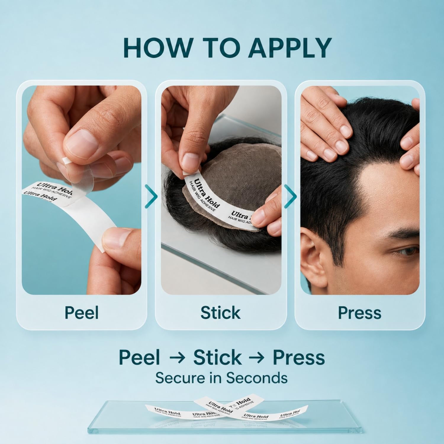 Ultra Hold Waterproof Double-Sided Tape for Hair Patch & Wig (36 Pieces) Strong Grip & Invisible Hair System Adhesive, Hair Patch Tape for Men & Women | Long Lasting & All Weather Resistant 4