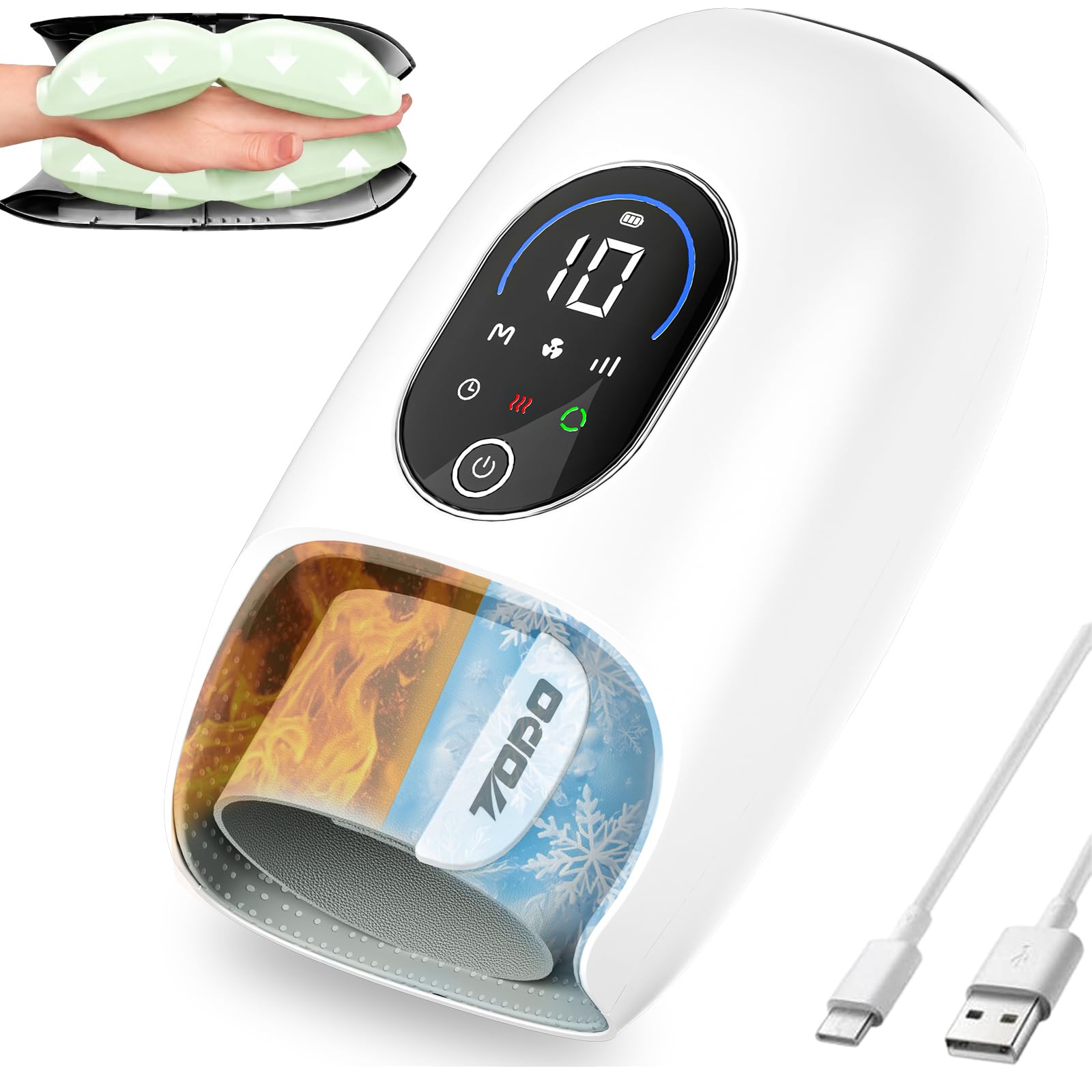 TODO Handmassagegerät mit Wärme und Kompression, Elektrische Touchscreen Handmassagegerät mit 6 Luftkompression-Modi & Intensitätsstufen, Hand Massage für Handgelenk & Finger, Geschenk für Eltern