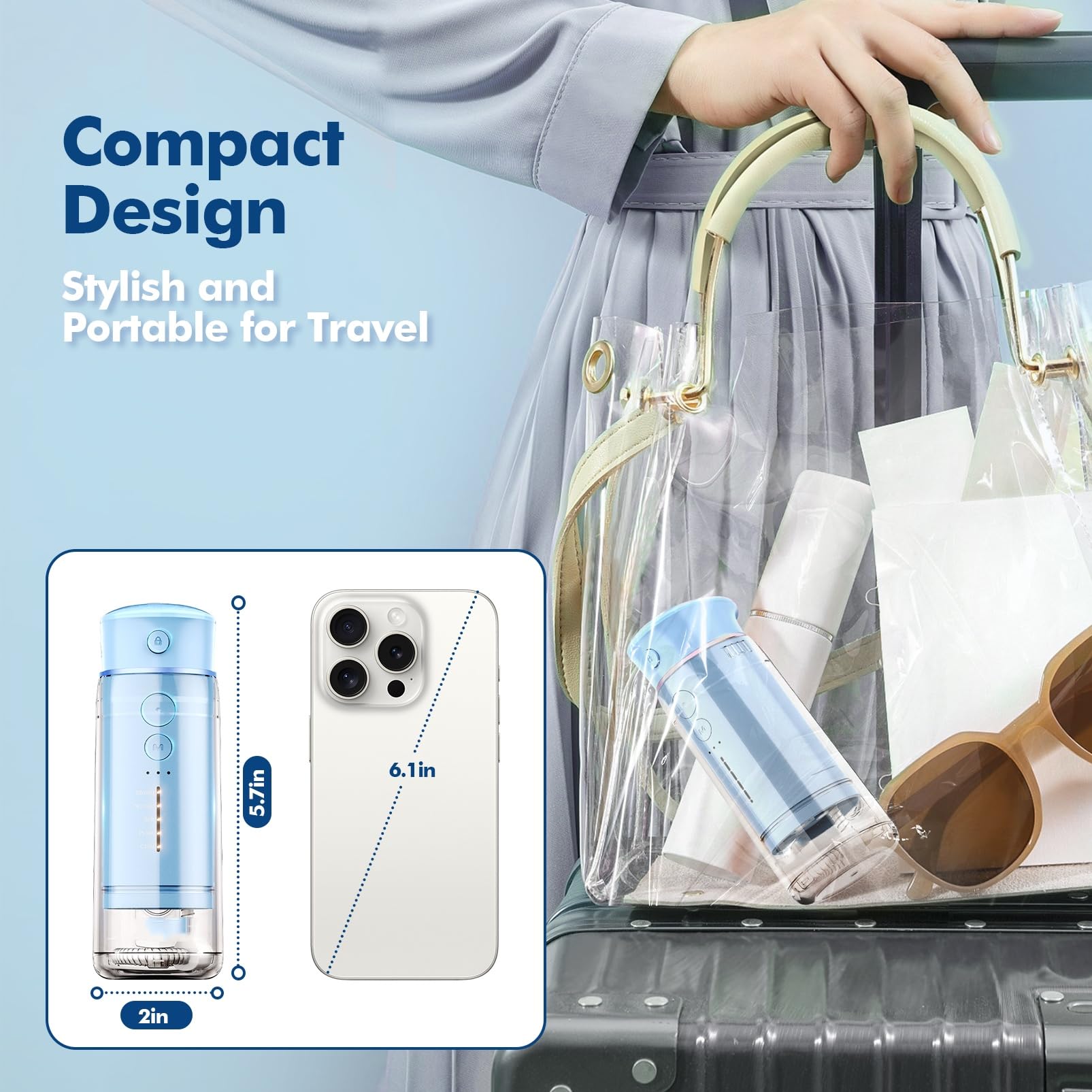 Water Flosser Cordless Travel, Mini Oral Irrigator with Telescopic Water Tank, 5 Modes, 6 Jet Tips - Image 4