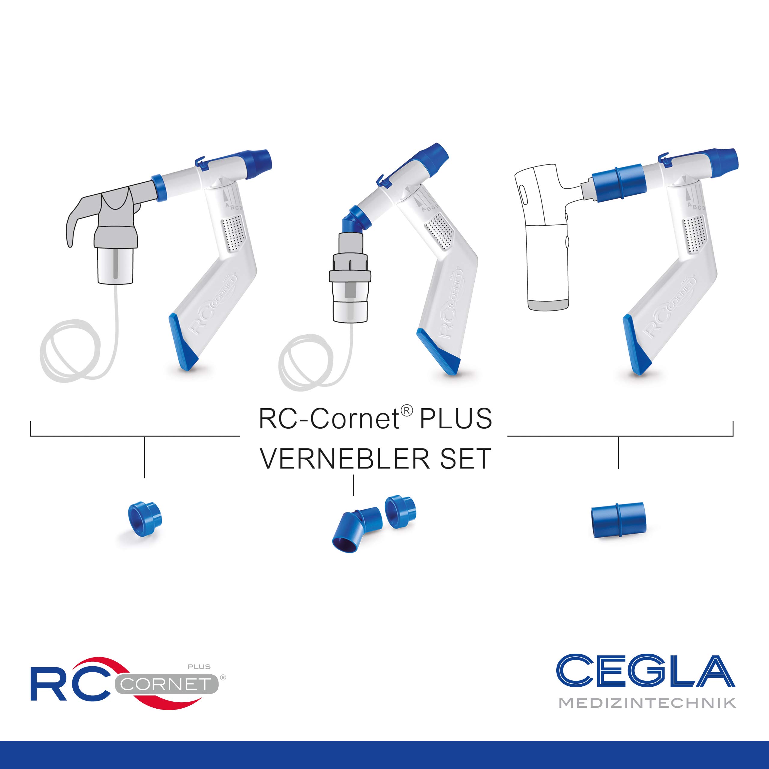 CEGLA RC-Cornet PLUS VERNEBLER SET verbindet Atemtherapiegerät mit Verneblern (ohne Standard-22 mm-Anschluss), für gleichzeitige, wirkungsvolle Inhalation und Atemphysiotherapie (Kombi-Therapie)
