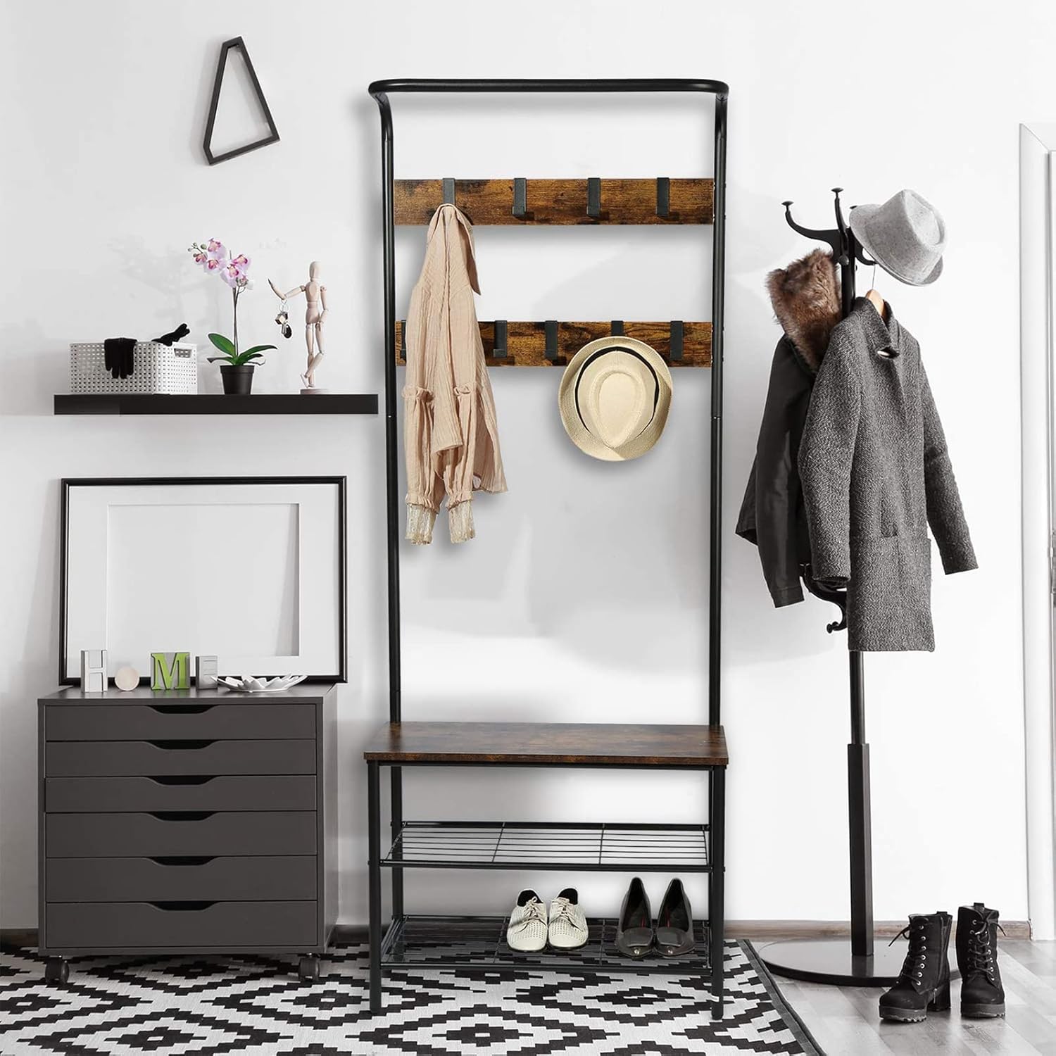 Coat Rack,Hall Tree with Shoe Storage Bench,House Coat Rack