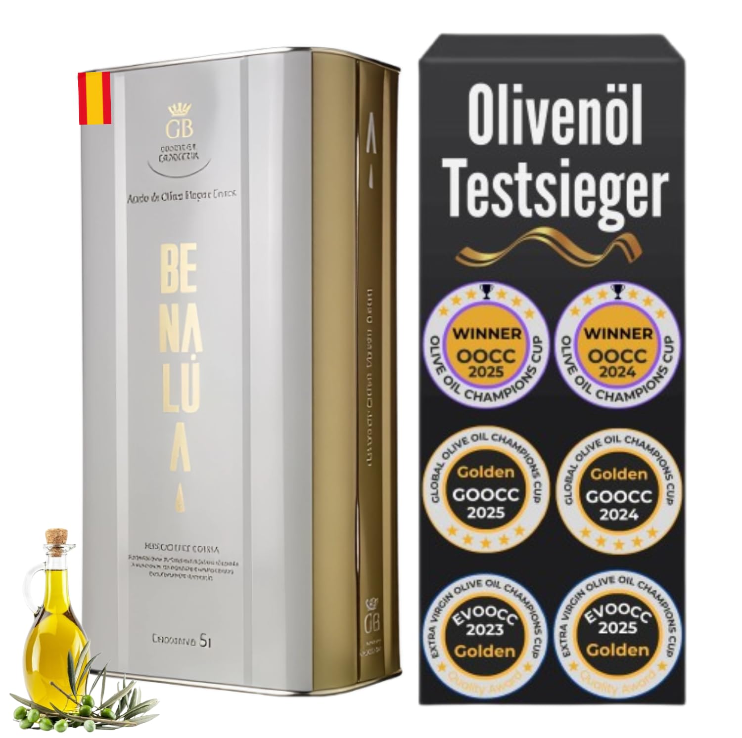 Olivenöl 5 Liter Extra Natives - Neue Ernte 2026 - Spanisches Olivenöl (Testsieger 2025) Kaltgepresst im 5L Kanister - Premium Qualität & Polyphenolreich