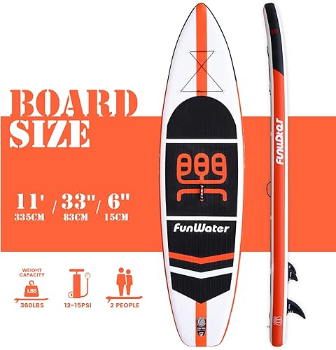 Miniatura 2 de FunWater Stand Up, tabla de Paddle inflable de 11 x 33 x 6 pulgadas, ultra liviana (20.4 libras) con accesorios ISUP, 3 aletas, remo ajustable,