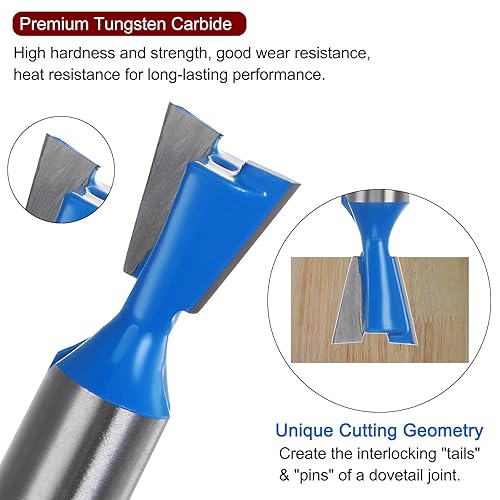 Miniatura 26 de HARFINGTON Broca de enrutador de cola de milano, vástago de 1/2 pulgada, 1 pulgada de diámetro, carburo de tungsteno de 14 grados, broca