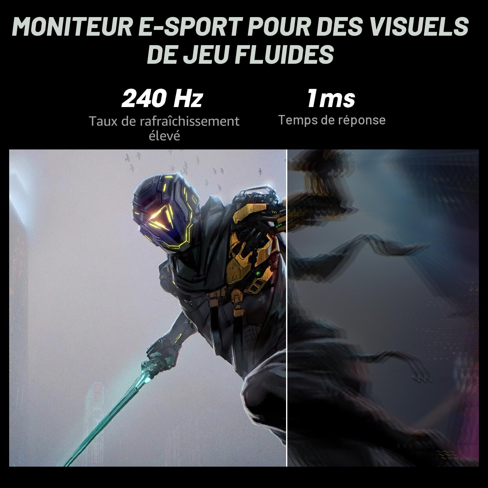 KOORUI Ecran Pc Gamer 27 Pouces, Moniteur PC 240Hz, FHD, 1ms, Adaptive Sync (1920 x 1080p, DCI-P3 90%, SRGB 100%, HDMI, DisplayPort, VESA 75x75)
