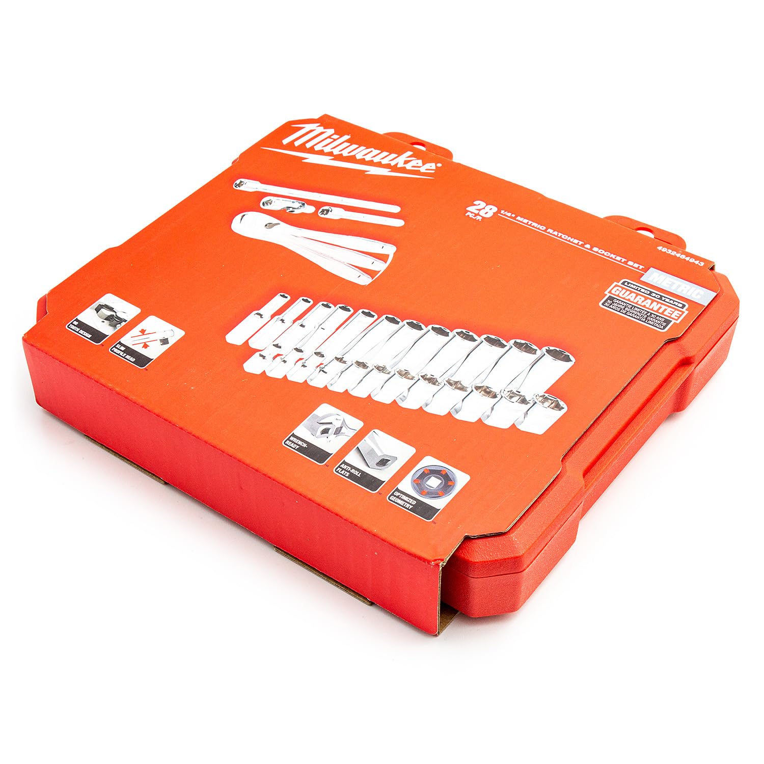 Milwaukee4932464943 1/4in Ratcheting Socket Set Metric, 28 Piece, Red