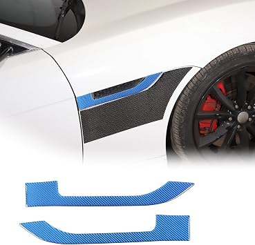 2PCS Side Fender Air Vent Outlet Cover Trim Sticker for Jaguar F-Type 2013-2022 Soft Carbon Fiber Auto Air Flow Bumper Side Vent Decal Blue