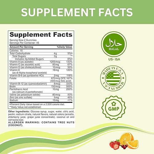 Miniatura 7 de Greenfield Nutritions Multivitaminas halal para adultos  90 vitaminas halal para mujeres y hombres  Vitaminas de gomitas halal sin gelatina