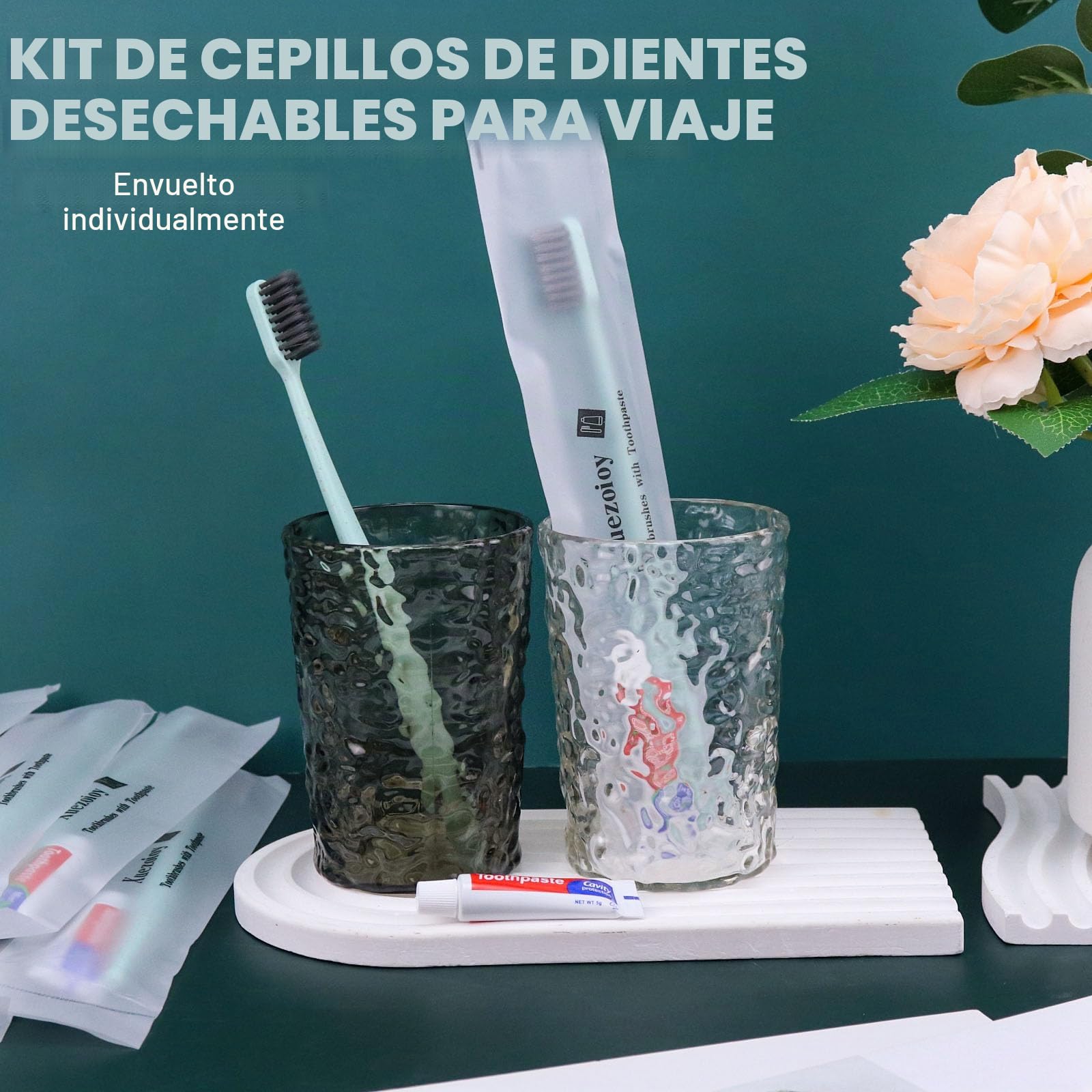 Cepillos de Dientes Desechables,100 Set Verde Cepillos de Dientes Desechables con Pasta Paquete Individual Cepillos de Dientes de Viaje para Hotel, Personas sin Hogar,Hogar de Ancianos,Caridad