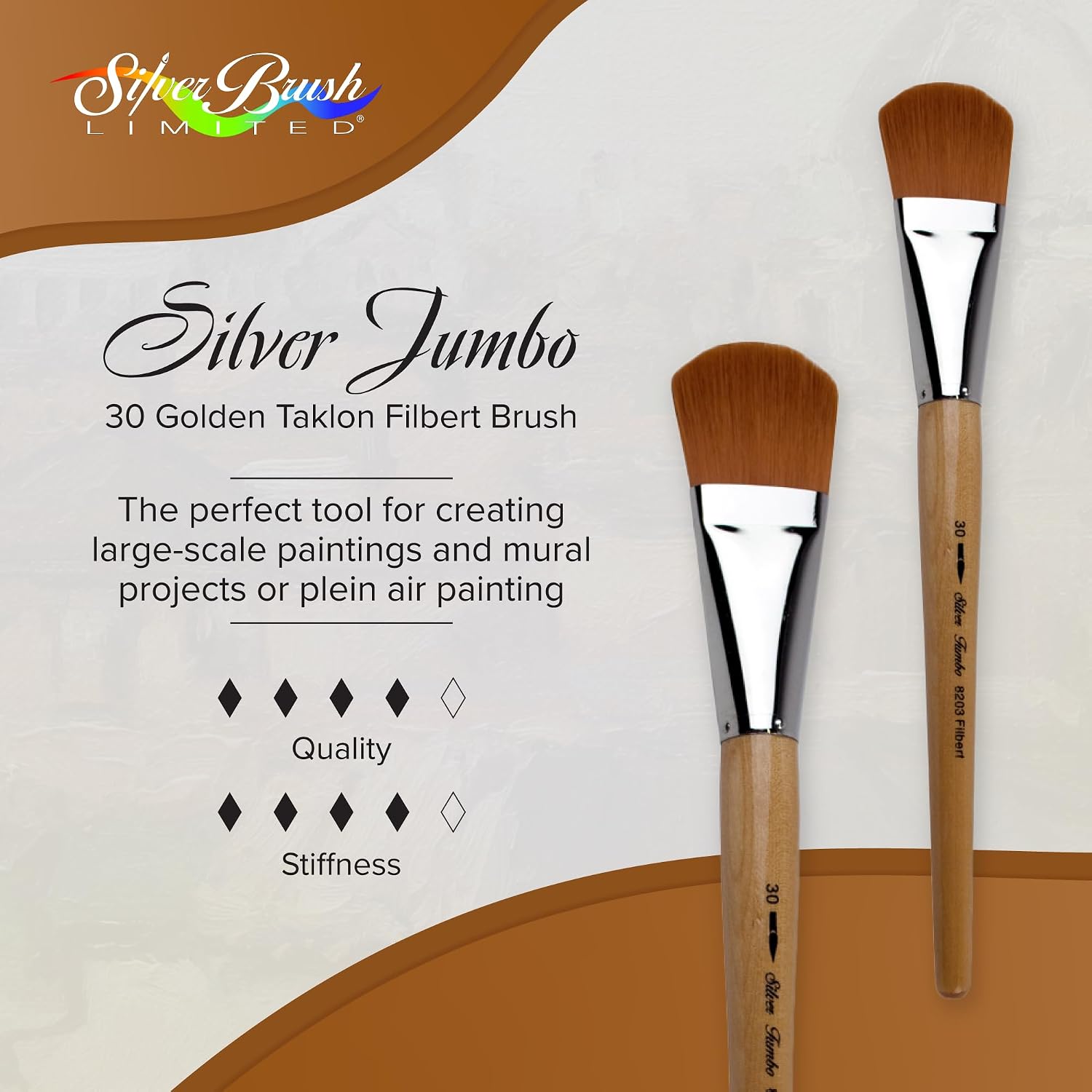 Silver Brush Silver Jumbo Golden Taklon Brush Filbert 8203 Size 30